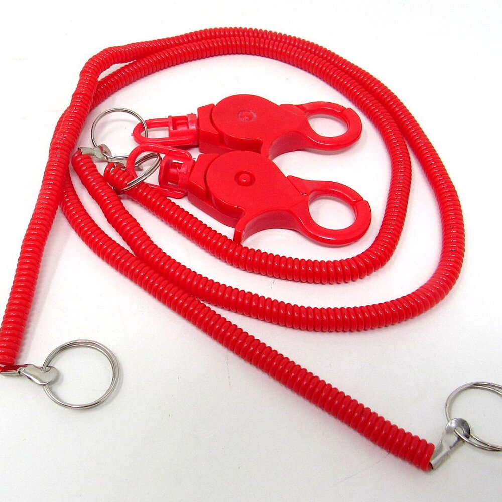 2 Red Bungee Coil Cords Lanyard Name Tag ID Keys Holder New